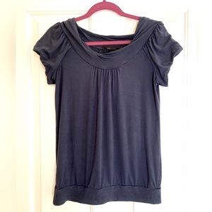 BCBGMAXAZRIA Cotton Knit Top, Navy, Size Medium